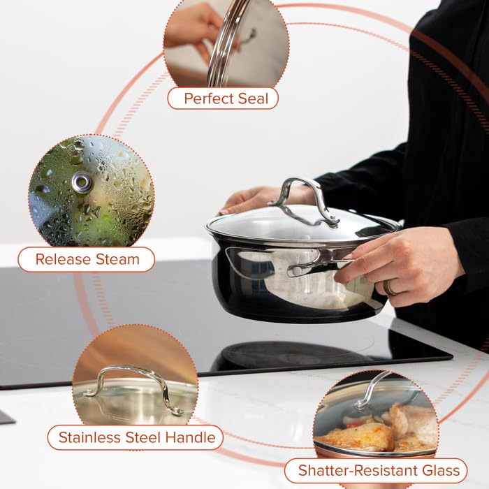 Nuwave 12â€ Vented Tempered Glass Lid, Oven Safe up to 350F, Dishwasher Safe, Shatter-Resistant, Easy to Clean, Stainless-Steel Handle and Rim, Compatible w/Most 12" Cookware - Image 5