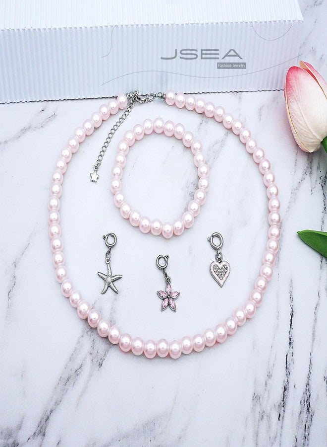 JSEA 8mm Faux Pearl Necklace Elastic Bracelet Jewelry Set Beige White Pink Fake Pearl Jewelry - Image 2