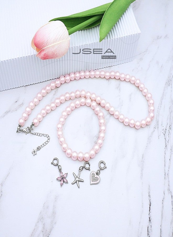 JSEA 8mm Faux Pearl Necklace Elastic Bracelet Jewelry Set Beige White Pink Fake Pearl Jewelry - Image 3