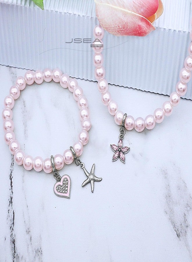 JSEA 8mm Faux Pearl Necklace Elastic Bracelet Jewelry Set Beige White Pink Fake Pearl Jewelry - Image 5