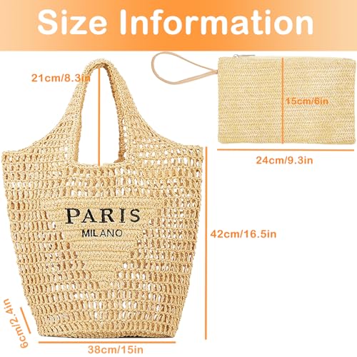 QZUnique Women Straw Woven Bag Summer Shoulder Bag Beach Purse Hobo Vacation Straw Clutch Handbag - Image 2