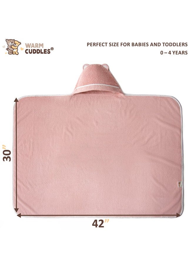 Warm Cuddles منشفة أطفال مميزة مع غطاء | منشفة استحمام للأطفال مصنوعة من الرايون من الخيزران | منشفة كبيرة مع غطاء للأطفال | منشفة أطفال للبنات والأولاد (وردي) - Image 3