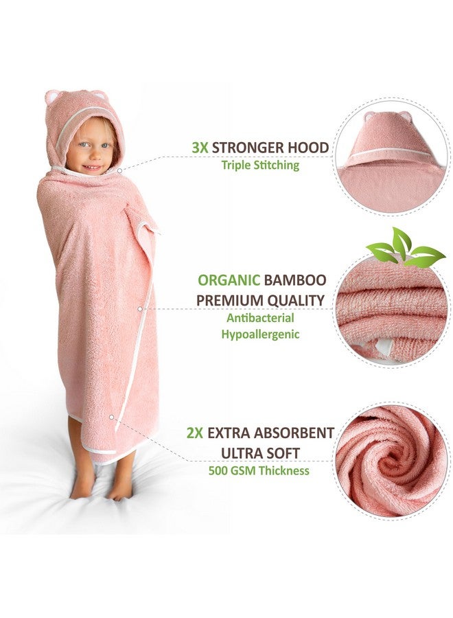 Warm Cuddles منشفة أطفال مميزة مع غطاء | منشفة استحمام للأطفال مصنوعة من الرايون من الخيزران | منشفة كبيرة مع غطاء للأطفال | منشفة أطفال للبنات والأولاد (وردي) - Image 2