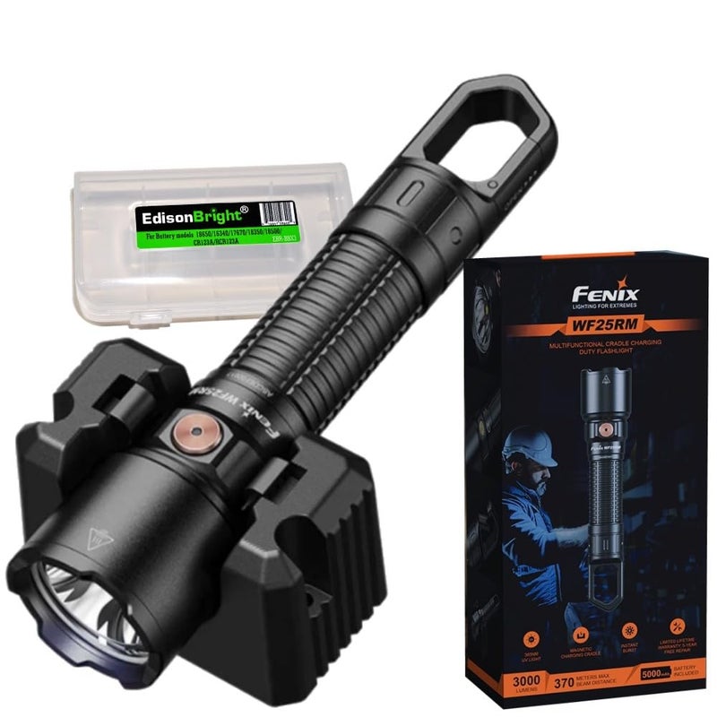 fenix فينيكس WF25RM مصباح يدوي للشرطة 3000 لومن/قاعدة شحن ضوء أسود، بطارية قابلة للشحن USB-C وكابل شحن إيديسون برايت - Image 1