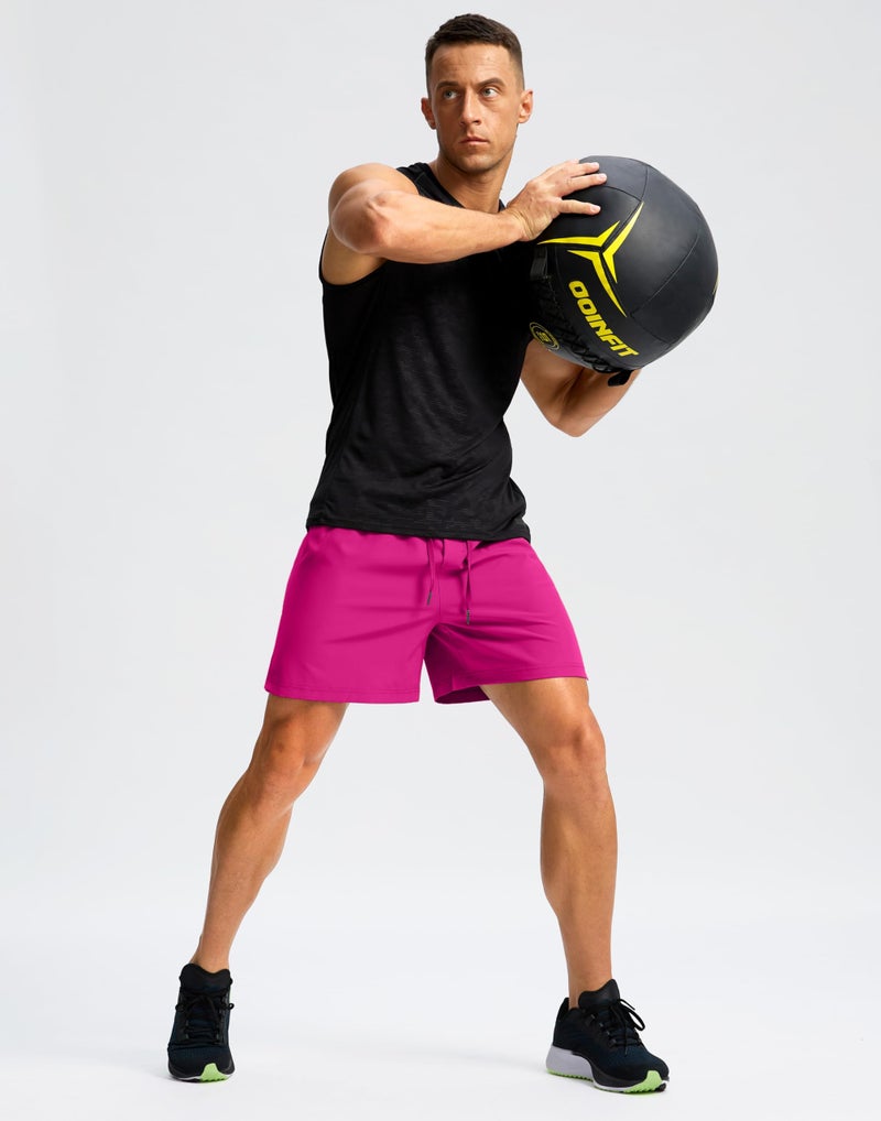 Soothfeel Men's Running Shorts with Zipper Pockets 9"/ 7"/ 5" Lightweight Quick Dry Basketball Gym Workout Athletic Shorts for Men (Hot Pink, L) - Image 3