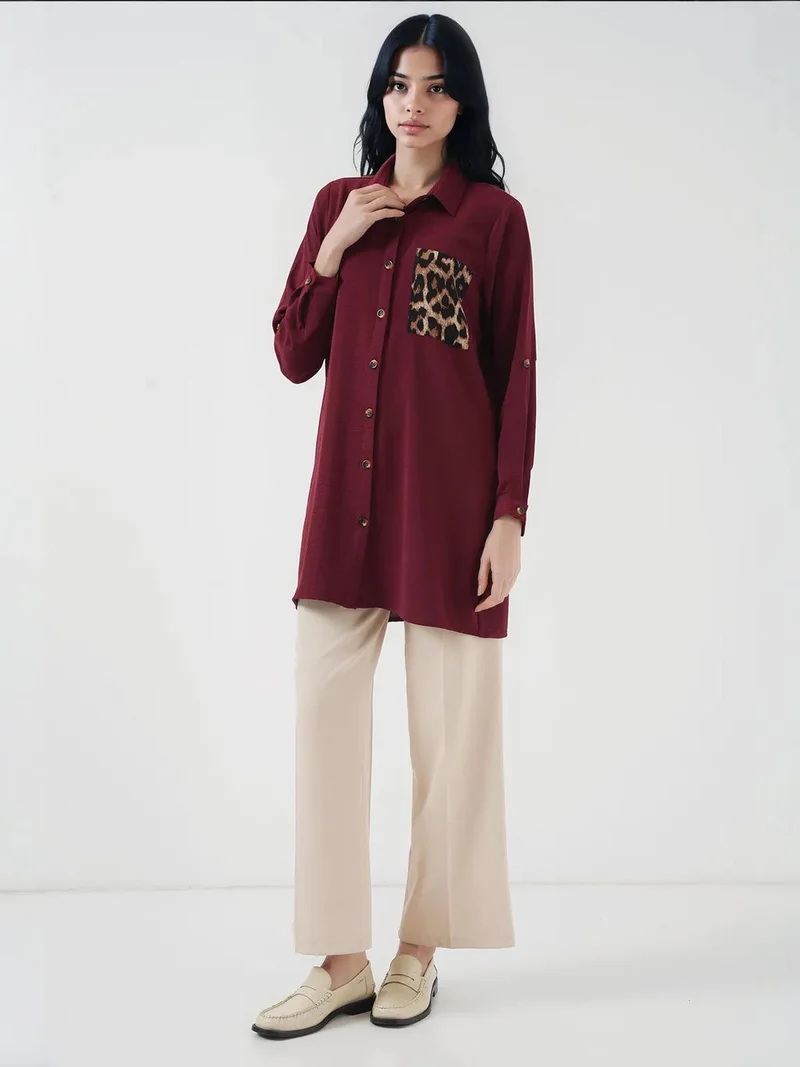 بيغ دارت قميص بأزرار بأكمام طويلة وطبعة جلد الفهد وجيب