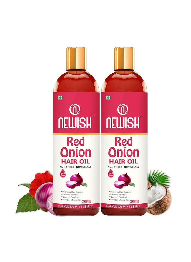 Newish Newish Advansed Red Onion Hair Oil Best Use for Quick Hair Growth oil and Hair Fall Control No Side Effect 100% Natural (Coconut Oil & Vitamin E) Pack of 2 (100 ml) FREE -(COMB APPLICATOR)  - Image 1