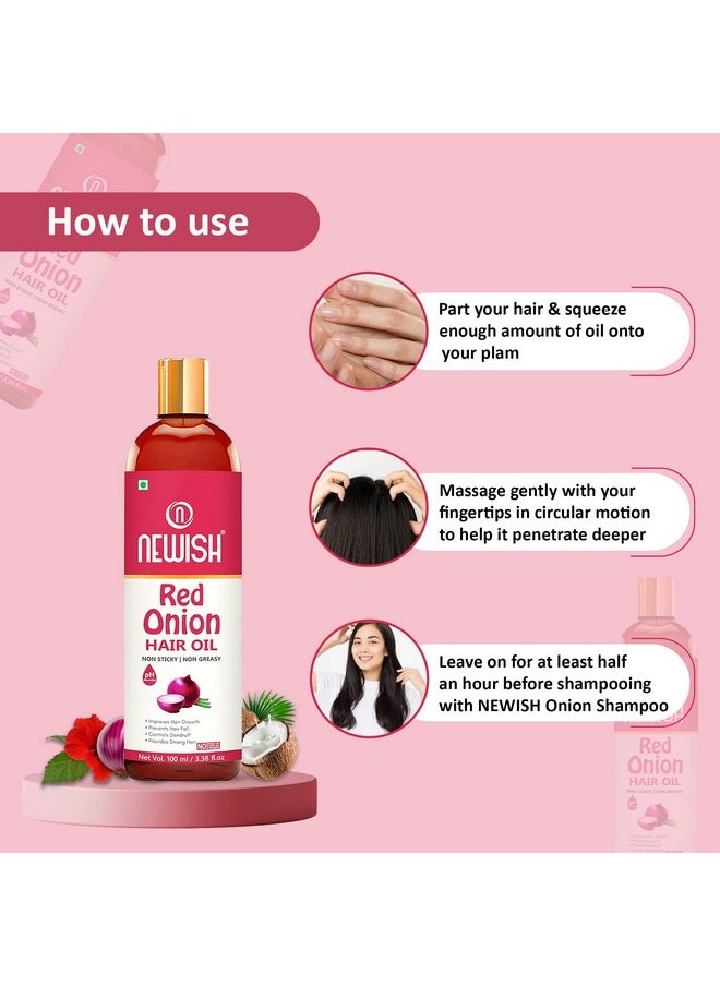 Newish Newish Advansed Red Onion Hair Oil Best Use for Quick Hair Growth oil and Hair Fall Control No Side Effect 100% Natural (Coconut Oil & Vitamin E) Pack of 2 (100 ml) FREE -(COMB APPLICATOR)  - Image 3