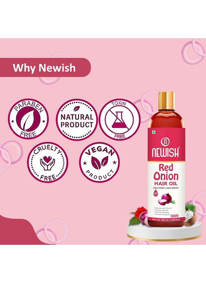 Newish Newish Advansed Red Onion Hair Oil Best Use for Quick Hair Growth oil and Hair Fall Control No Side Effect 100% Natural (Coconut Oil & Vitamin E) Pack of 2 (100 ml) FREE -(COMB APPLICATOR)  - Image 5