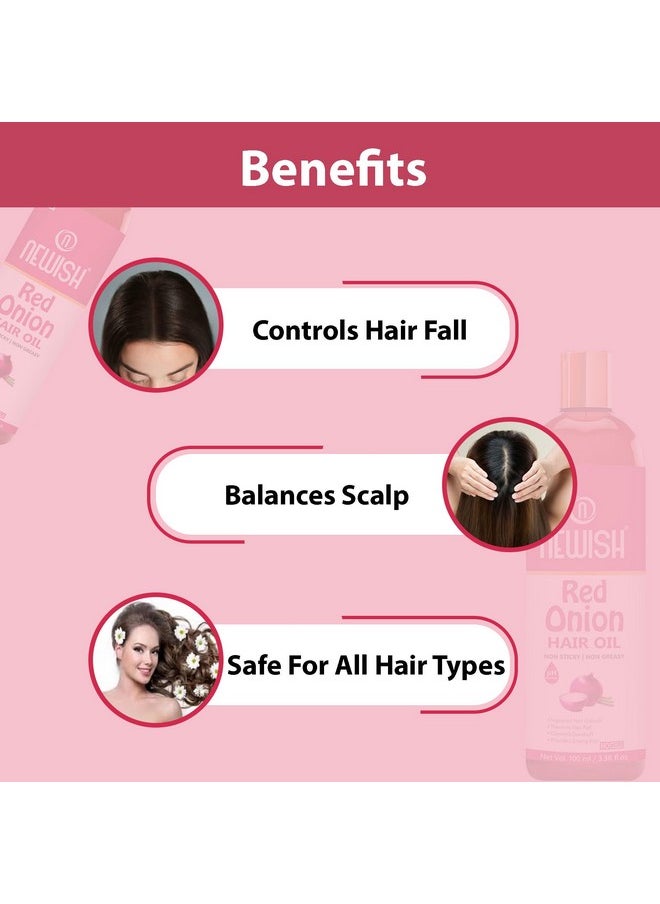 Newish Newish Advansed Red Onion Hair Oil Best Use for Quick Hair Growth oil and Hair Fall Control No Side Effect 100% Natural (Coconut Oil & Vitamin E) Pack of 2 (100 ml) FREE -(COMB APPLICATOR)  - Image 4