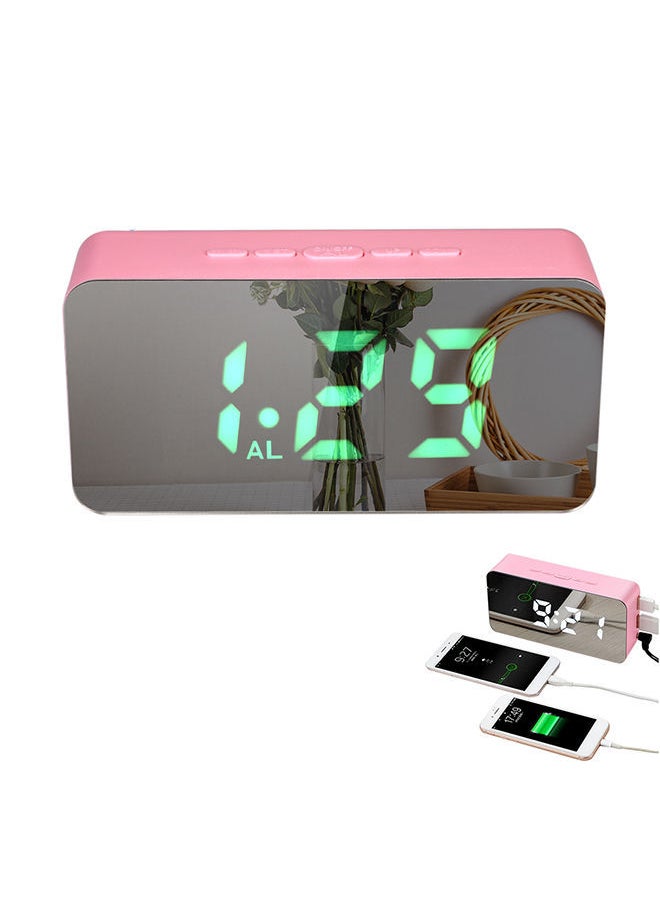NIBEMINENT Digital Colorful LED Mirror Alarm Clock Pink  - Image 1