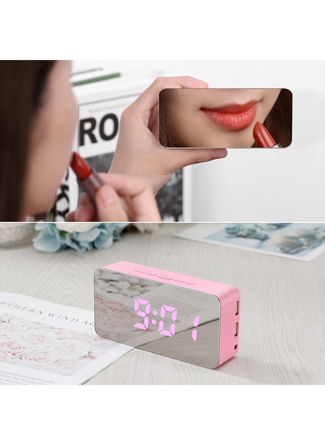 NIBEMINENT Digital Colorful LED Mirror Alarm Clock Pink  - Image 3