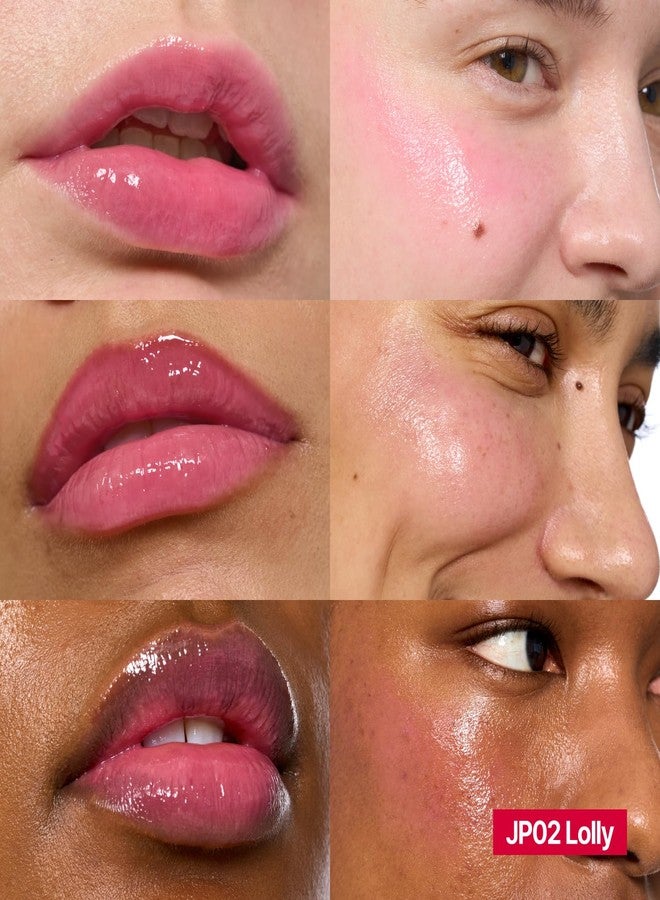 فوي مجموعة مرطب شفاه جيلي لامع + سلسلة مفاتيح | لون شفاه وبلاشر جيلي لامع، بلسم جيلي ملون لامع، لمسة نهائية ندية قابلة للتكثيف - لولي (وردي حلوى) | 0.14 أونصة - Image 3