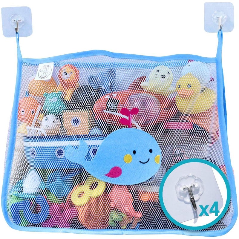 Onco COSY ANGEL Baby Bath Toy Bag for Bath Toys Large Organiser Bathroom Storage Net with 4 Waterproof Self Adhesive Hooks (Blue) - Image 1