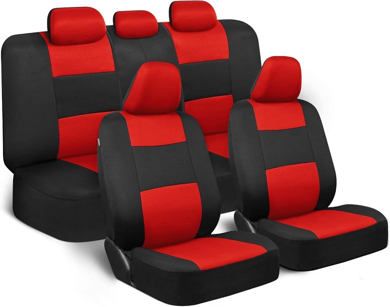 BDK PolyPro Car Seat Covers Full Set in Red on Black – Front and Rear Split Bench Seat Covers, Easy to Install, Accessories for Auto Trucks Van SUV - Image 1