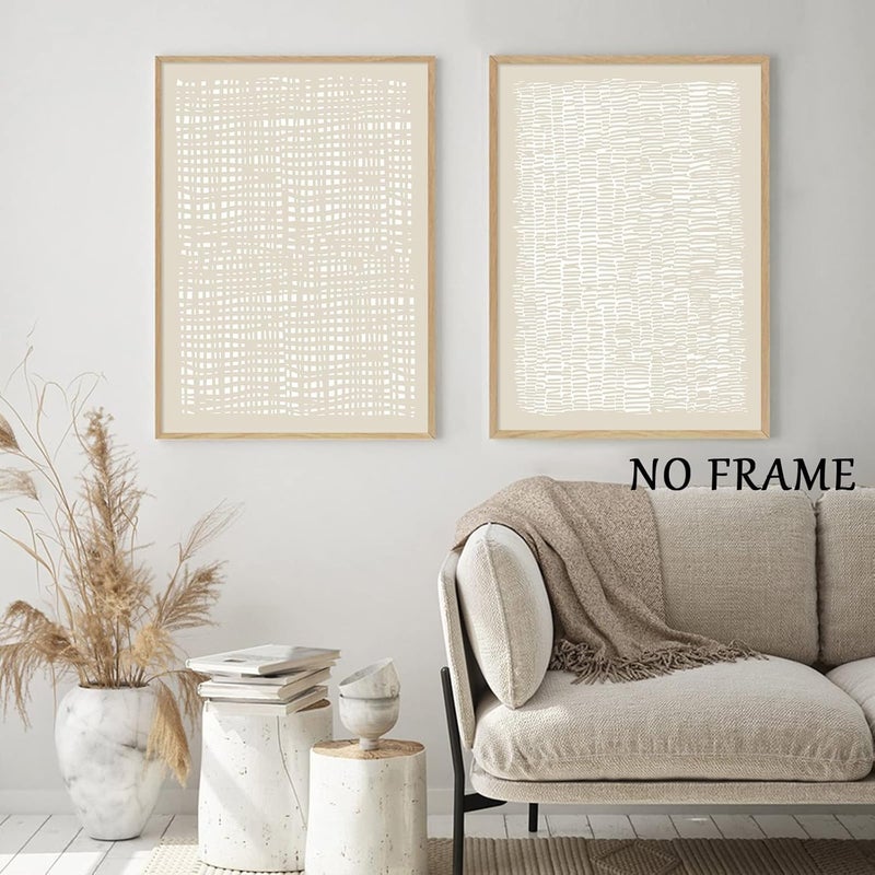 Wallvelart عمل فني على قماش بوهو من منتصف القرن الحديث تجريدي بيج وأبيض 16x24 بوصة × 3 بدون إطار - Image 2