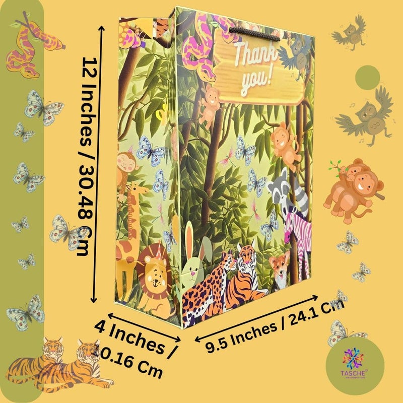TASCHE Jungle Animal Design Thank You Theme Paper Gift Bags For Return Gifts|Birthday|Holiday Presents (Pack Of 8),Multi Color - Image 4