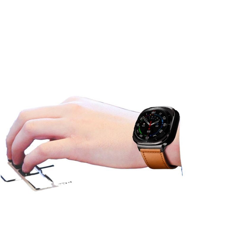 سوار ساعة ذكية سوار جلدي كلاسيكي متوافق مع Samsung Galaxy Watch 8 بملاءمة قابلة للتعديل وحزام بديل للاستخدام اليومي باللون أسود قابل للتعديل باللون الأسود - Image 5