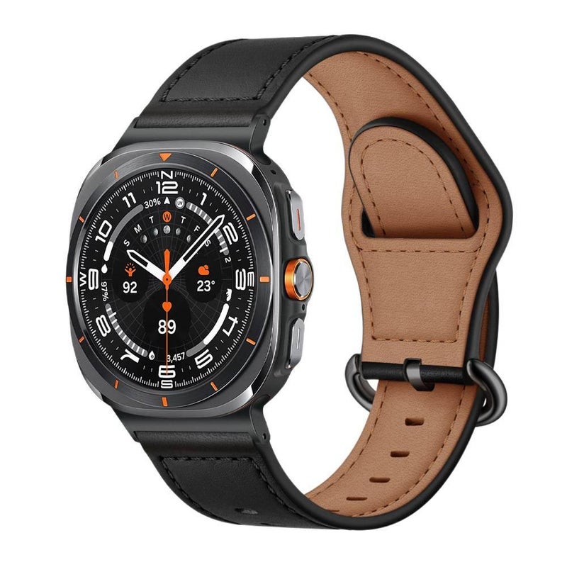 سوار ساعة ذكية سوار جلدي كلاسيكي متوافق مع Samsung Galaxy Watch 8 بملاءمة قابلة للتعديل وحزام بديل للاستخدام اليومي باللون أسود قابل للتعديل باللون الأسود - Image 1