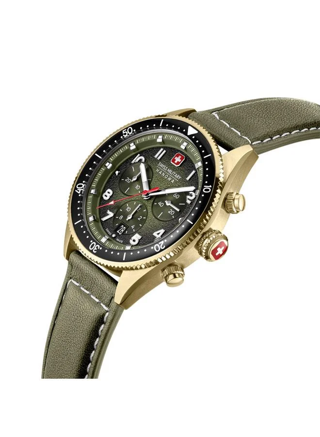 سويس ميليتري هانوا Greyhound Chrono 43mm Men's Watch with Olive Genuine Leather Strap