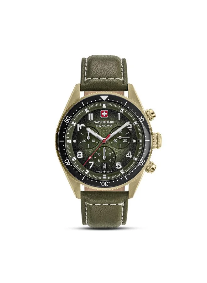 سويس ميليتري هانوا Greyhound Chrono 43mm Men's Watch with Olive Genuine Leather Strap