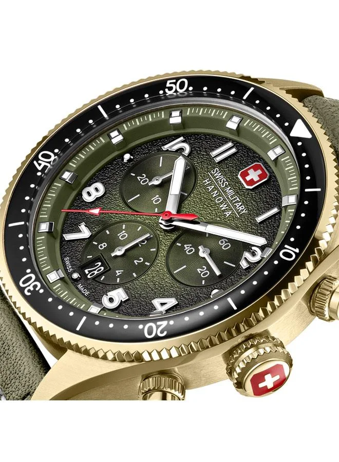SWISS MILITARY HANOWA Greyhound Chrono 43mm Men's Watch with Olive Genuine Leather Strap