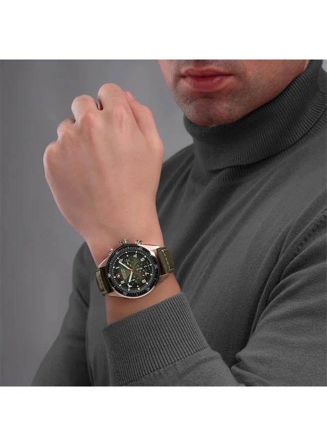 SWISS MILITARY HANOWA Greyhound Chrono 43mm Men's Watch with Olive Genuine Leather Strap
