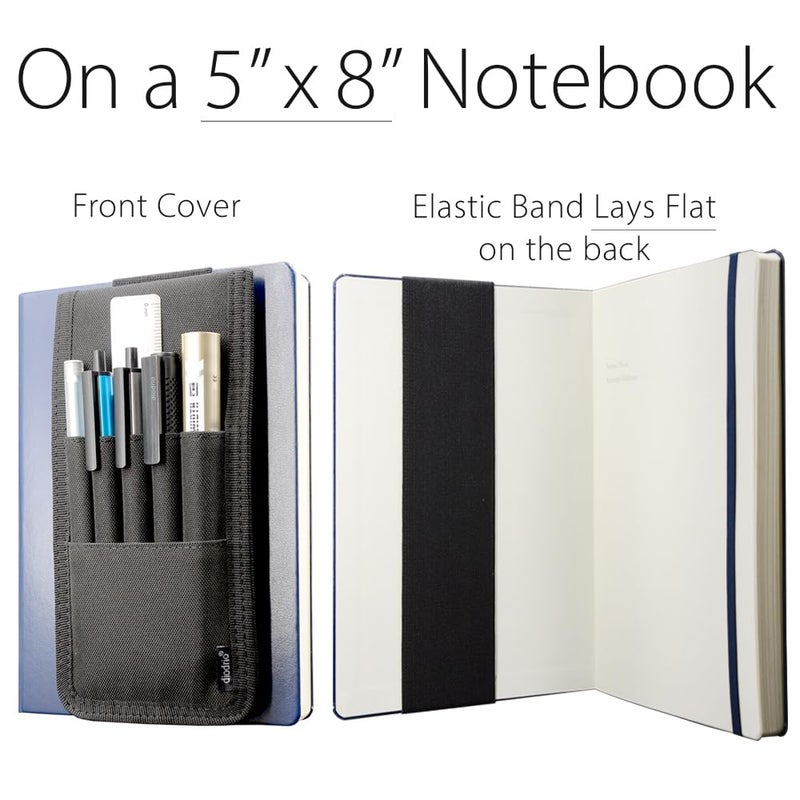 diodrio Pen Holder, Pencil Holder, Pen Sleeve Case for Hard Cover Journals, Notebooks, Books, Binders, Hold Multi Pens Pencils Rulers Durable Fabrics, Detachable, Elastic Band. Black. - Image 3