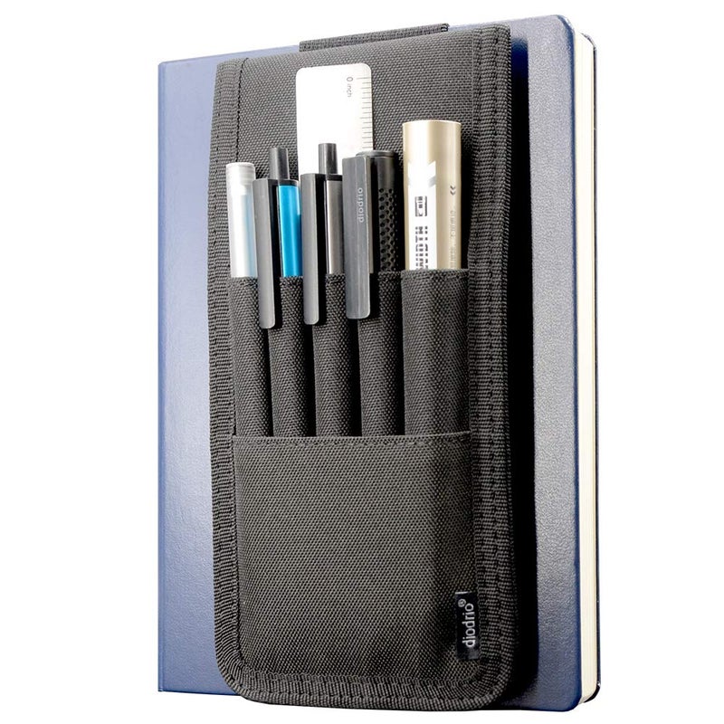 diodrio Pen Holder, Pencil Holder, Pen Sleeve Case for Hard Cover Journals, Notebooks, Books, Binders, Hold Multi Pens Pencils Rulers Durable Fabrics, Detachable, Elastic Band. Black. - Image 1