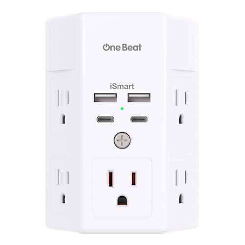 One Beat Multi Plug Outlet, Surge Protector, 5 Outlet Extender with 4 USB Charging Ports (2 USB C), USB C Wall Charger, 3-Sided 1800J Power Strip Outlets Splitter Wall Plug Adapter Spaced for Dorm Home Office - Image 1