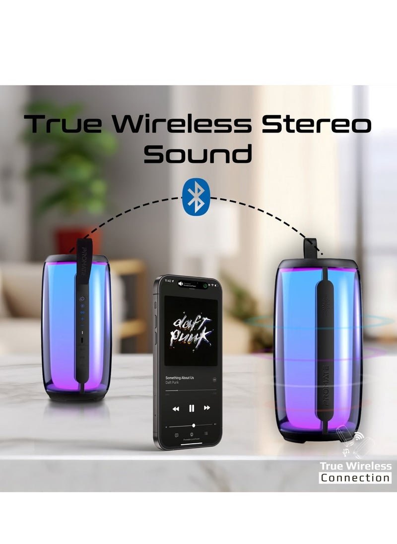 PROMATE - Promate Bluetooth Speaker, 8W True Wireless Portable HD Speaker with RGB Lights, Bluetooth v5.3, Long Playtime, Quick Music Navigation, Water-Resistance, USB Port and TF Card Slot for iPhone,LumiTower - Image 1