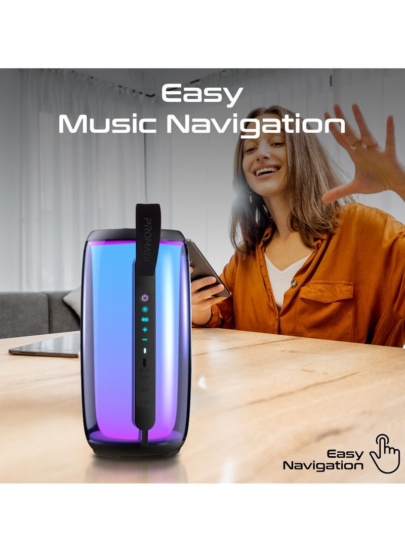 PROMATE - Promate Bluetooth Speaker, 8W True Wireless Portable HD Speaker with RGB Lights, Bluetooth v5.3, Long Playtime, Quick Music Navigation, Water-Resistance, USB Port and TF Card Slot for iPhone,LumiTower - Image 1