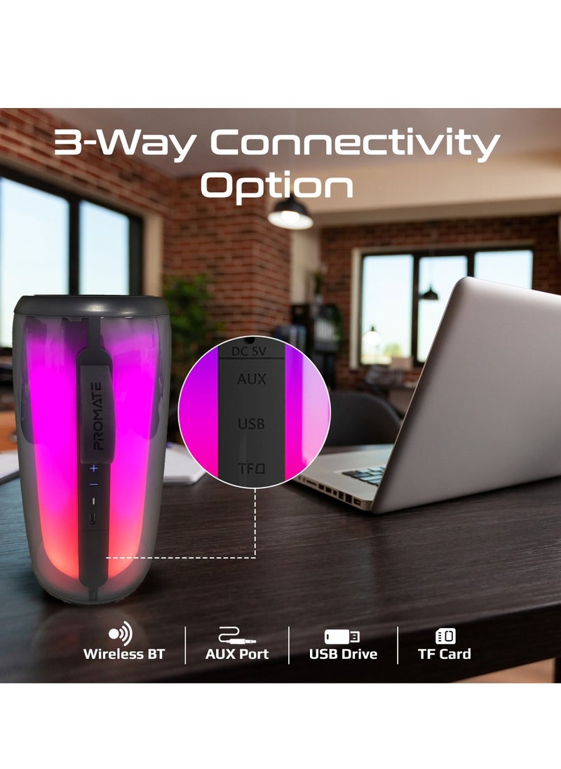 PROMATE - Promate Bluetooth Speaker, 8W True Wireless Portable HD Speaker with RGB Lights, Bluetooth v5.3, Long Playtime, Quick Music Navigation, Water-Resistance, USB Port and TF Card Slot for iPhone,LumiTower - Image 1