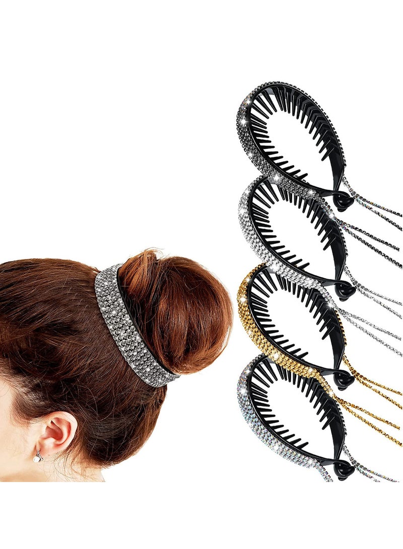 Generic 4-Piece Crystal Rhinestone Hair Bun Multicolour - Image 1