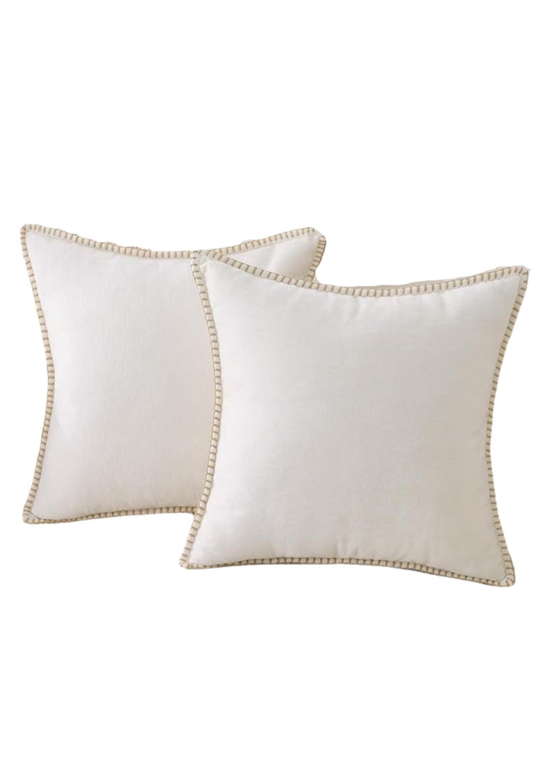 2-Pack Chenille Soft Throw Pillow Cover 45 x 45 cm Pillow Cover without Inner Core, Square Pillow Cover with Stitched Edges, Suitable for Sofa Bed (White) - Image 1