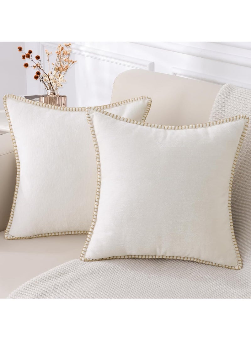 2-Pack Chenille Soft Throw Pillow Cover 45 x 45 cm Pillow Cover without Inner Core, Square Pillow Cover with Stitched Edges, Suitable for Sofa Bed (White) - Image 2