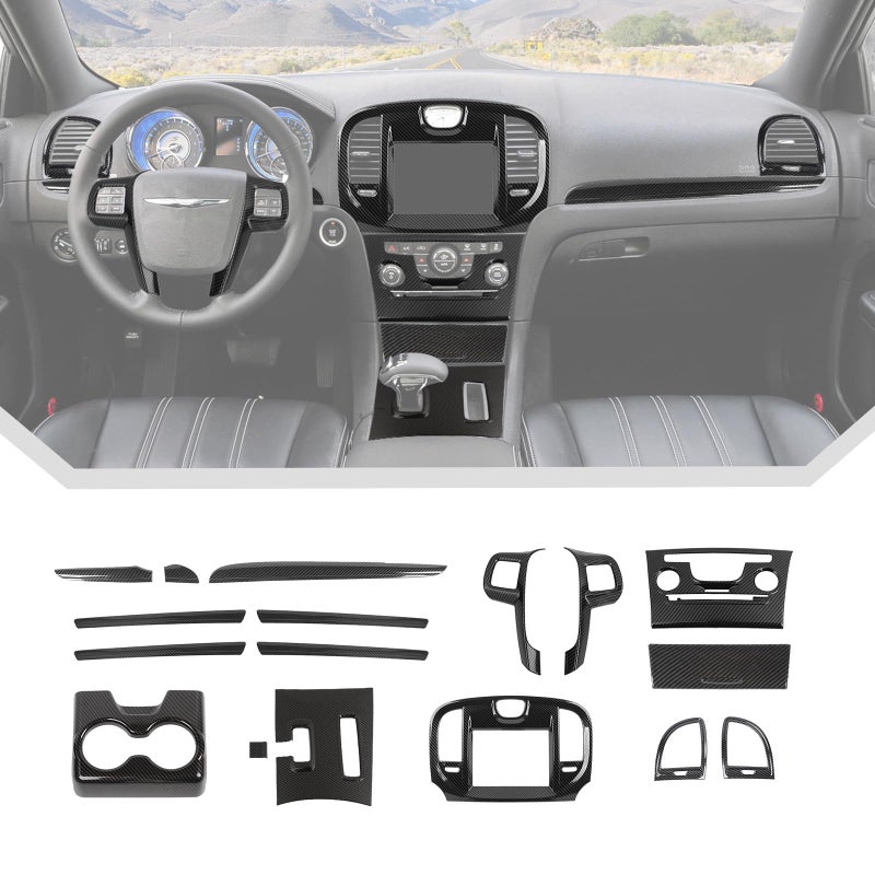 مجموعة جي كار 17 قطعة من ألياف الكربون لتزيين الداخلية تناسب 2011-2014 كرايسلر 300300C