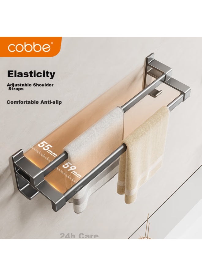 Cobbe Bathroom Towel Rod, No Drilling Required, Space Aluminum, Bathroom Toilet Storage Rack, Double Rod Hanger, Washroom Hanging Rack - Image 5