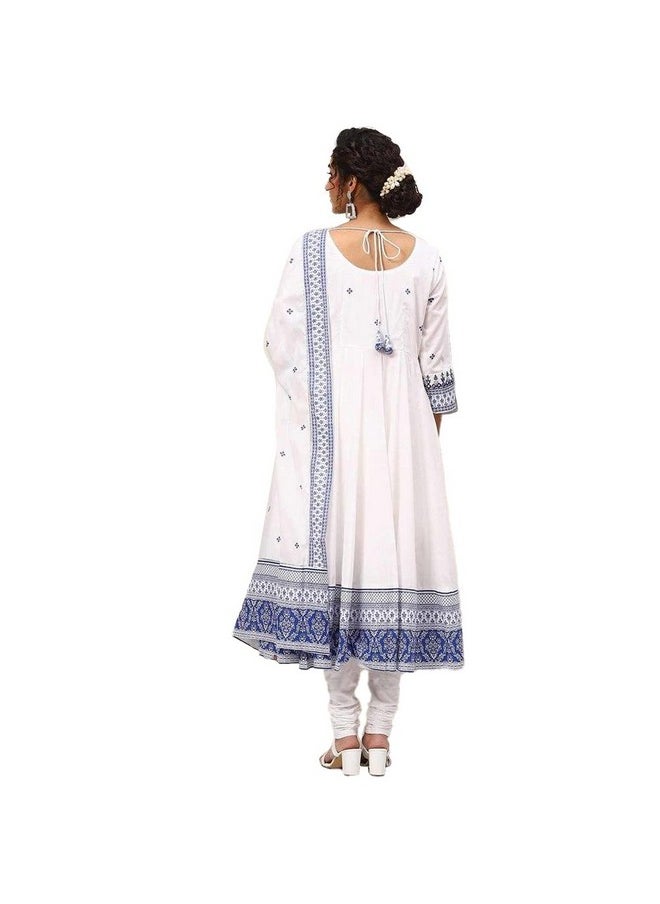 Biba - BIBA WOMEN PRINTED FITTED SALWAR KURTA DUPATTA(SKD7836_WHITE/BLUE_42) - Image 1