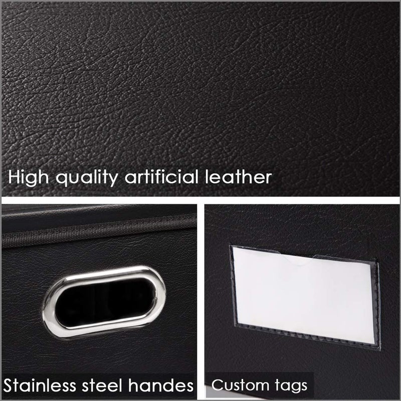 PRANDOM Large Collapsible Storage Bin with Lid [1-Pack] Leather Fabric Foldable Storage Box Organizer Containes Basket Cube with Cover for Home Bedroom Closet Office Nursery Black (17.7x11.8x11.8) - Image 4