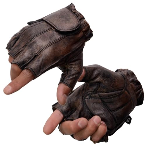 Milwaukee Leather MG7561 Men's Premium Brown Leather Gel Padded Palm Fingerless Motorcycle Hand Gloves - Large - Image 1