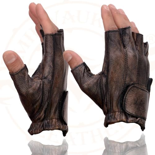 Milwaukee Leather MG7561 Men's Premium Brown Leather Gel Padded Palm Fingerless Motorcycle Hand Gloves - Large - Image 4