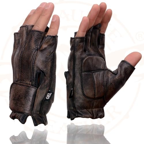 Milwaukee Leather MG7561 Men's Premium Brown Leather Gel Padded Palm Fingerless Motorcycle Hand Gloves - Large - Image 5