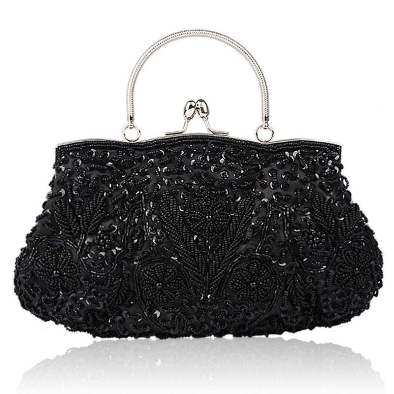 Vistatroy Vintage Style Beaded And Glass Beads Evening Bag Wedding Party Handbag Clutch Purse for Women Female Formal Evening (Black) - Image 1