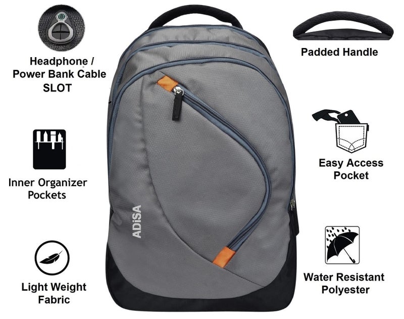 ADISA 32 Ltrs Water Resistant Casual Travel Bagpack/College Backpack/School Office Bag for Men and Women (grey) - Image 3