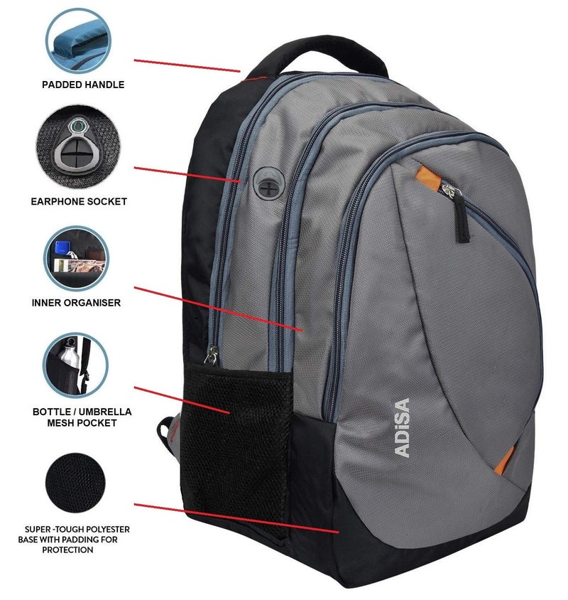 ADISA 32 Ltrs Water Resistant Casual Travel Bagpack/College Backpack/School Office Bag for Men and Women (grey) - Image 4