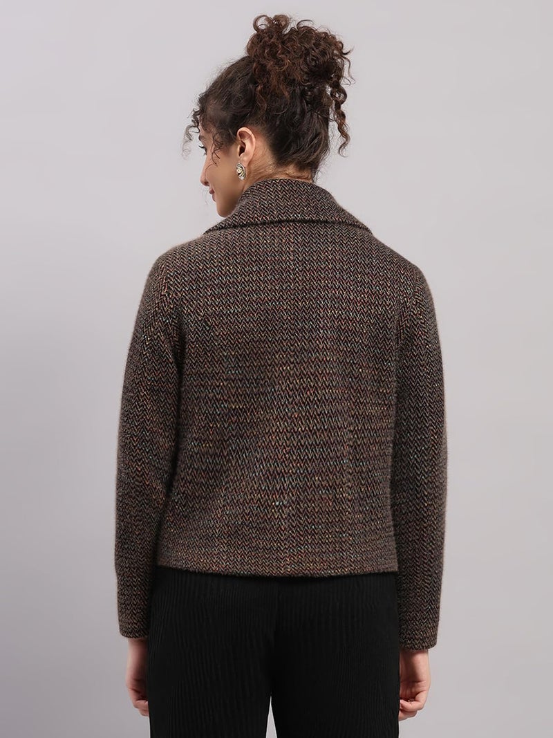 Monte Carlo Womens Regular Fit Printed Button Full Sleeve Winter Coat | Warm Woolen Overcoat for Ladies | Stylish Long Sleeve Buttoned Jacket Brown M (Pack Of 1) - Image 5