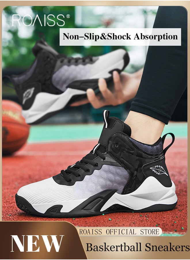 roaiss - Ombre Lace-up Front Basketball Shoes, Sporty Outdoor Sports Shoes Men's Sneakers Running Breathable Shoes - Image 1