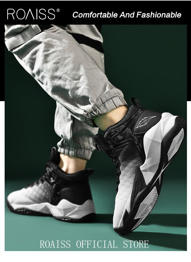 roaiss - Ombre Lace-up Front Basketball Shoes, Sporty Outdoor Sports Shoes Men's Sneakers Running Breathable Shoes - Image 1