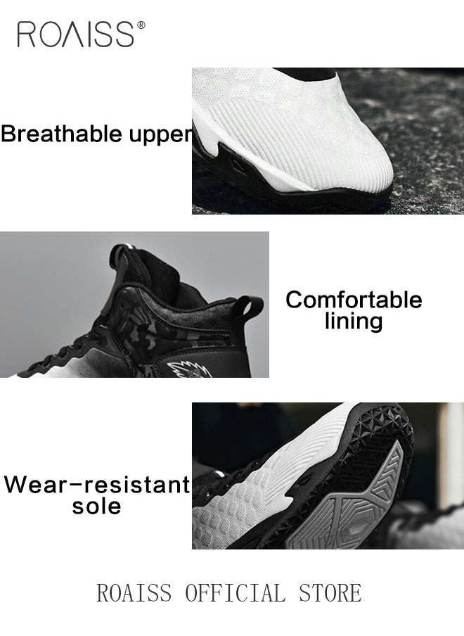 roaiss - Ombre Lace-up Front Basketball Shoes, Sporty Outdoor Sports Shoes Men's Sneakers Running Breathable Shoes - Image 1